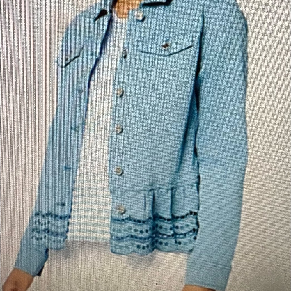 Brand New Susan Graver Blue Jacket with Lace Hem